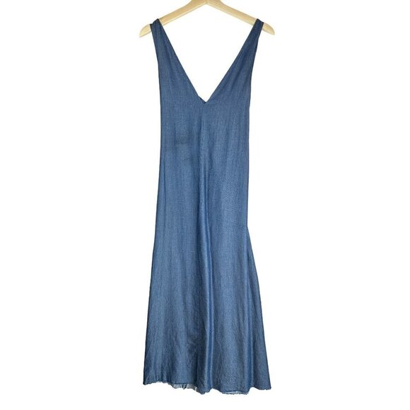 Zara Trafaluc Denim Makers Navy V-neck Raw Hem Maxi Dress Size X-Small - Picture 2 of 10